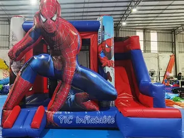 spiderman themed inflatable bounce-and-slide attraction rear view