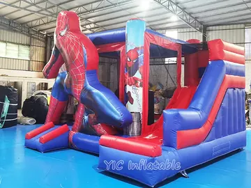 spiderman themed inflatable bounce-and-slide attraction detail view