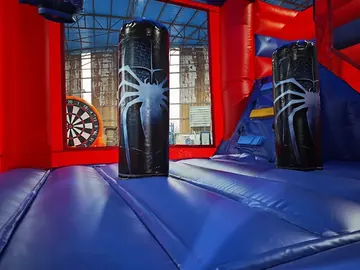 spiderman themed inflatable bounce-and-slide attraction detail view