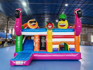 Flamingo Bounce House with Slide front view
