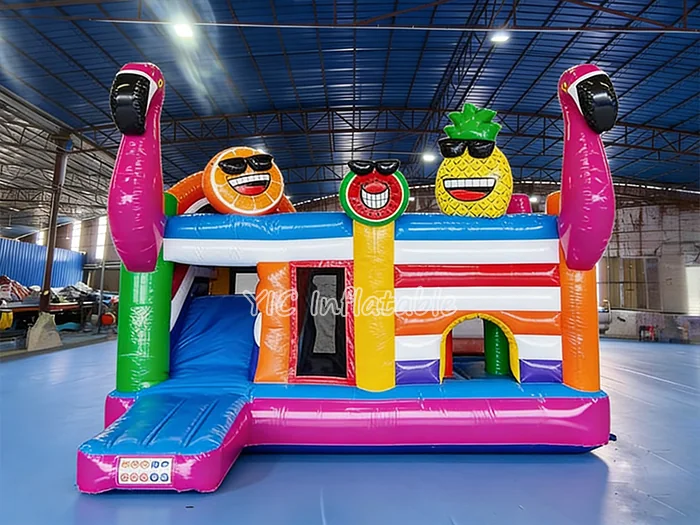 Flamingo Bounce House with Slide front view