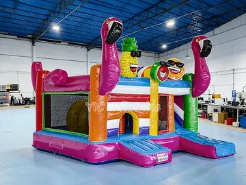 Flamingo Bounce House with Slide side view