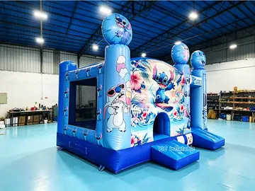 Stitch Bouncy Castle with Slide side view