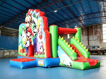super mario themed inflatable bounce-and-slide attraction detail view
