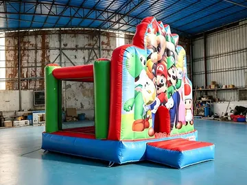 super mario themed inflatable bounce-and-slide attraction detail view