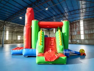super mario themed inflatable bounce-and-slide attraction detail view