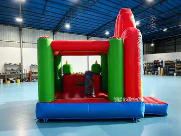 super mario themed inflatable bounce-and-slide attraction detail view
