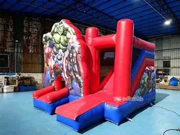 superhero themed inflatable bounce-and-slide attraction detail view
