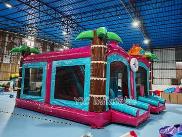Tropical Double Slide Bounce House side view
