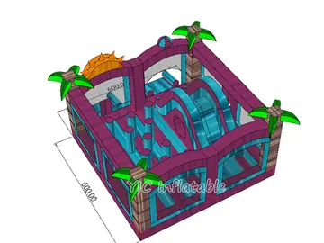 Tropical Double Slide Bounce House commercial attraction view