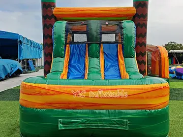 tropical themed inflatable bounce-and-slide attraction detail view