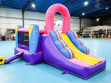 unicorn themed inflatable bounce-and-slide attraction detail view