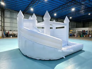 White Castle Bounce House with Slide and Ball Pit side view