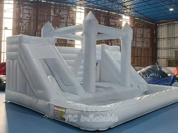 White Double Slide Bounce House side view