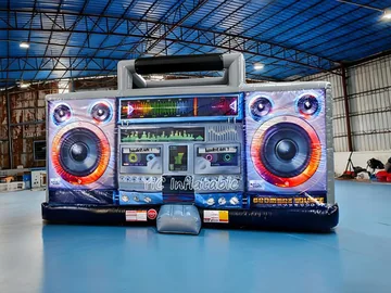 boombox themed inflatable jumper rear view