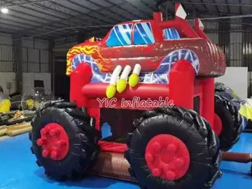 monster truck themed inflatable jumper detail view