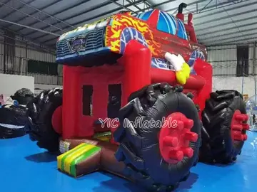 monster truck themed inflatable jumper detail view