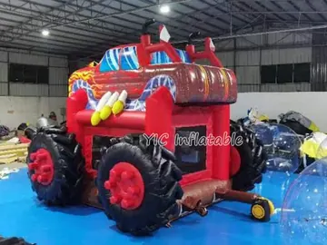 monster truck themed inflatable jumper detail view