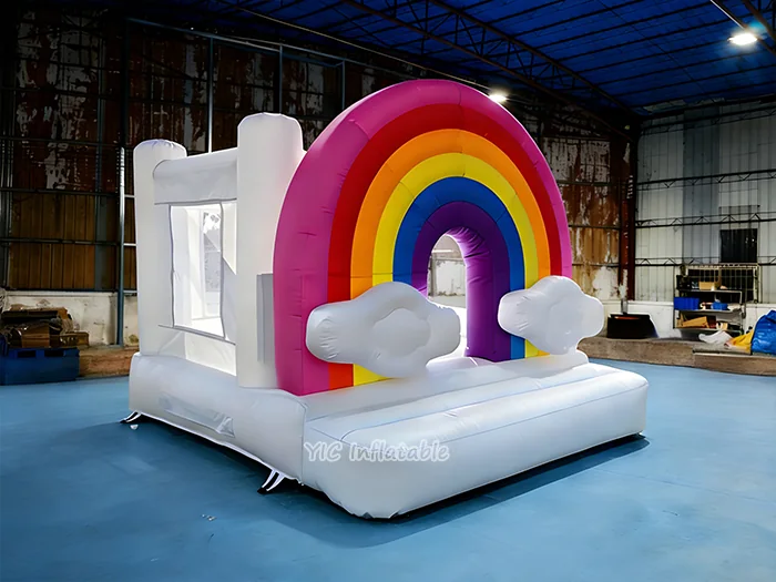 rainbow themed inflatable jumper front view