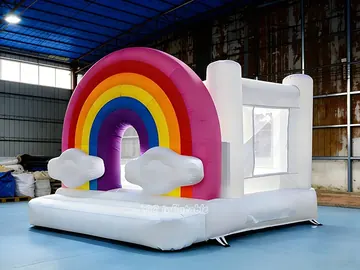 rainbow themed inflatable jumper detail view