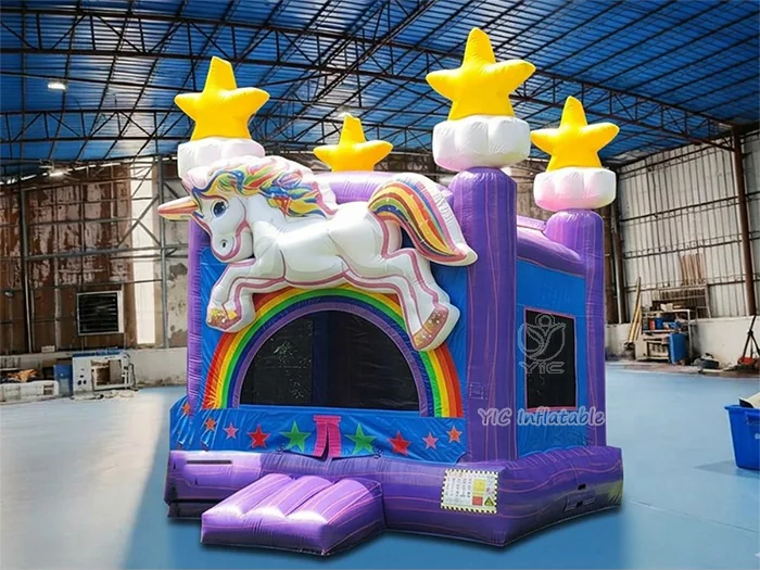 unicorn themed inflatable jumper front view