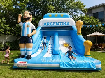 football themed standalone inflatable slide rear view