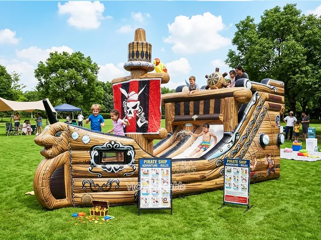 Giant Pirate Ship Inflatable Slide with Climbing Wall product image