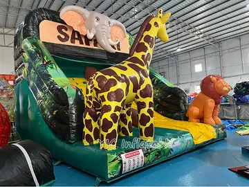 jungle themed standalone inflatable slide detail view