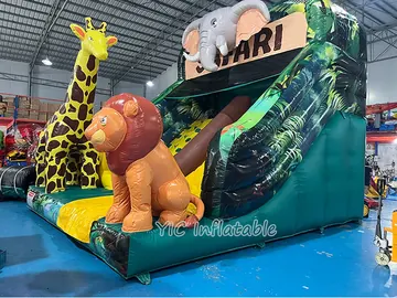 jungle themed standalone inflatable slide detail view