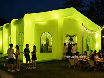 led themed air-supported event tent rear view