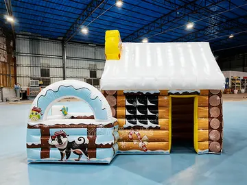 gingerbread themed air-supported event tent detail view