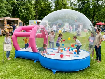 bubble themed air-supported event tent rear view