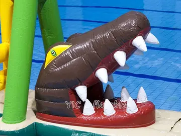 crocodile themed inflatable water-play park detail view