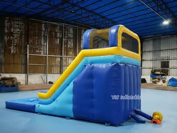 blue-yellow water trampoline inflatable water slide rear view