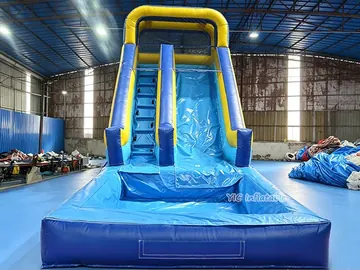 Blue Yellow Water Trampoline Slide commercial PVC detail
