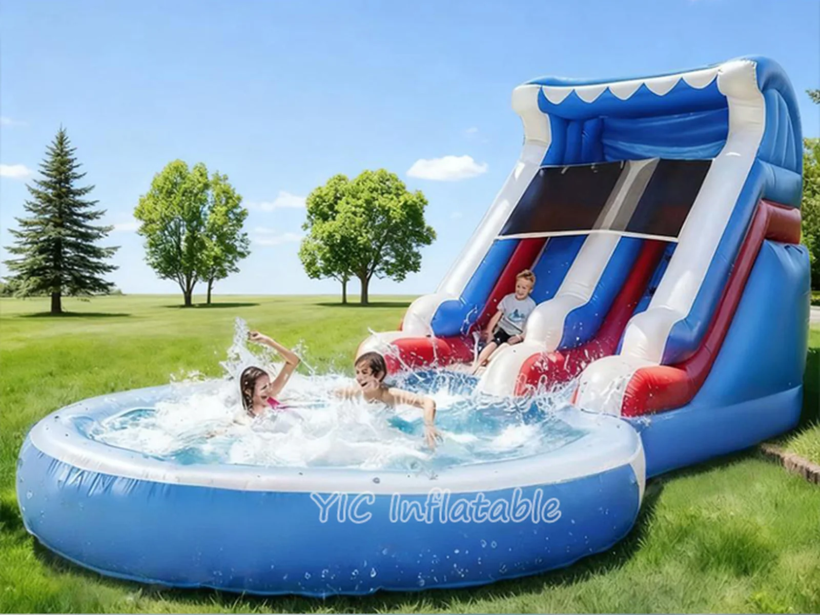Red White And Blue Inflatable Water Slide front view