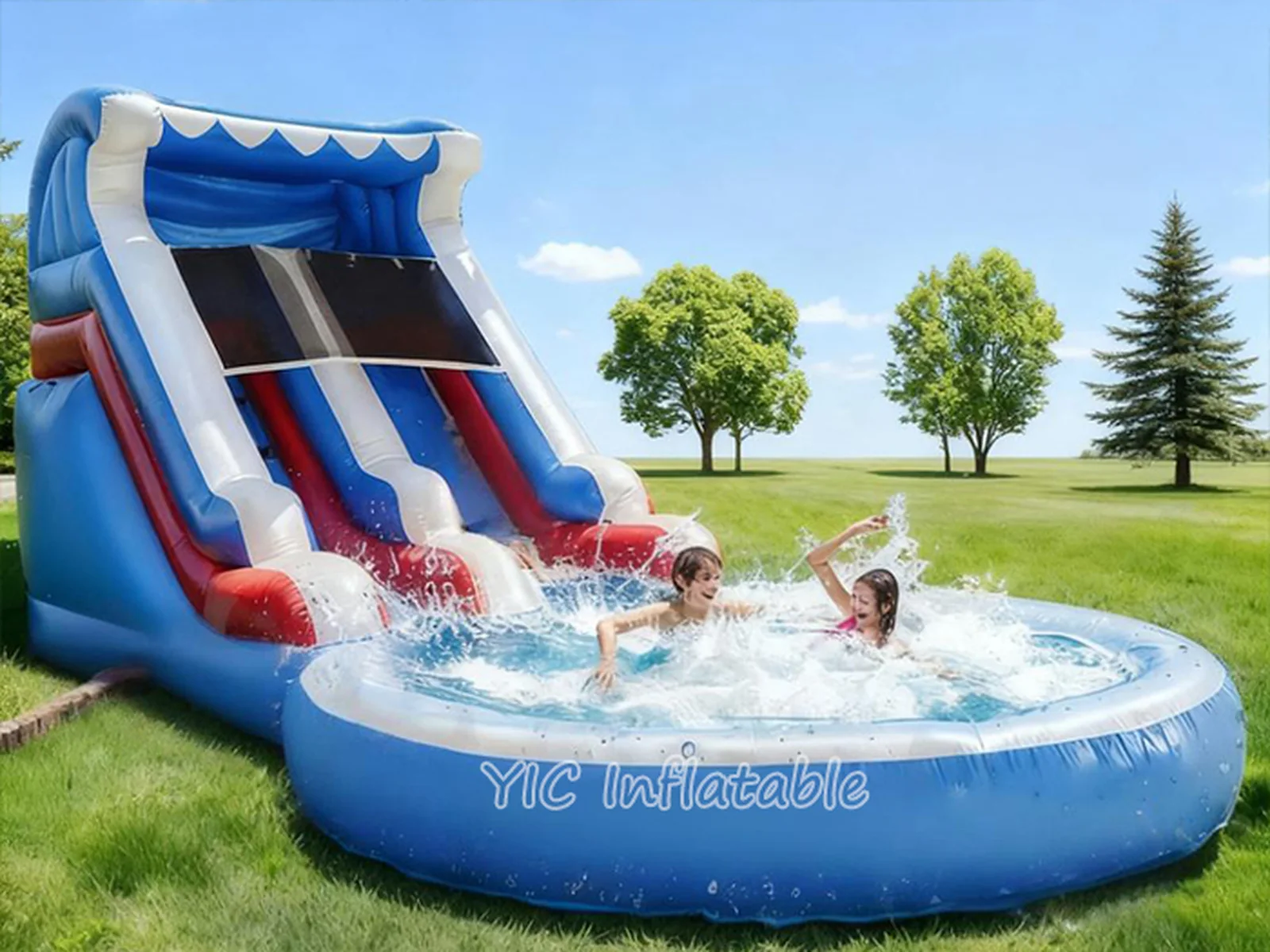 Red White And Blue Inflatable Water Slide play layout