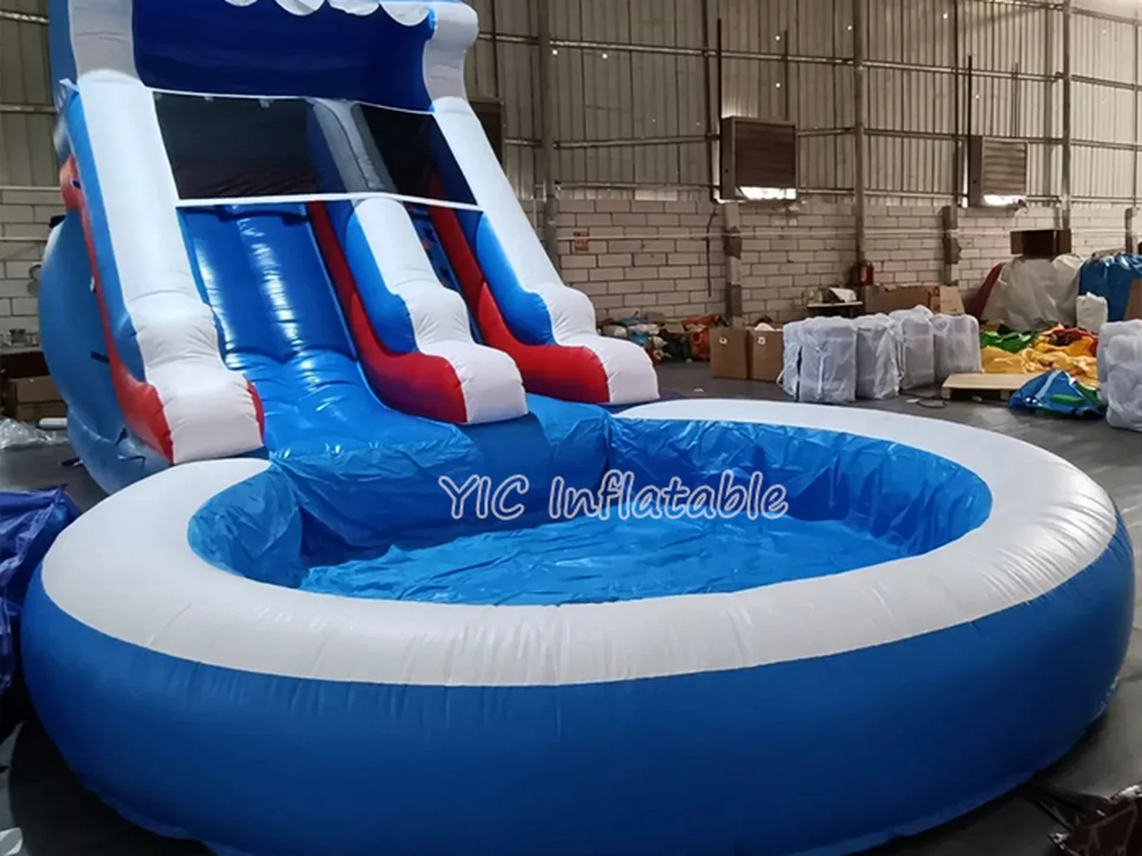 Red White And Blue Inflatable Water Slide commercial attraction view