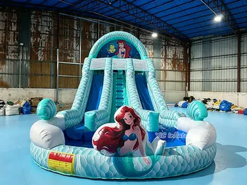 mermaid themed inflatable water slide attraction detail view