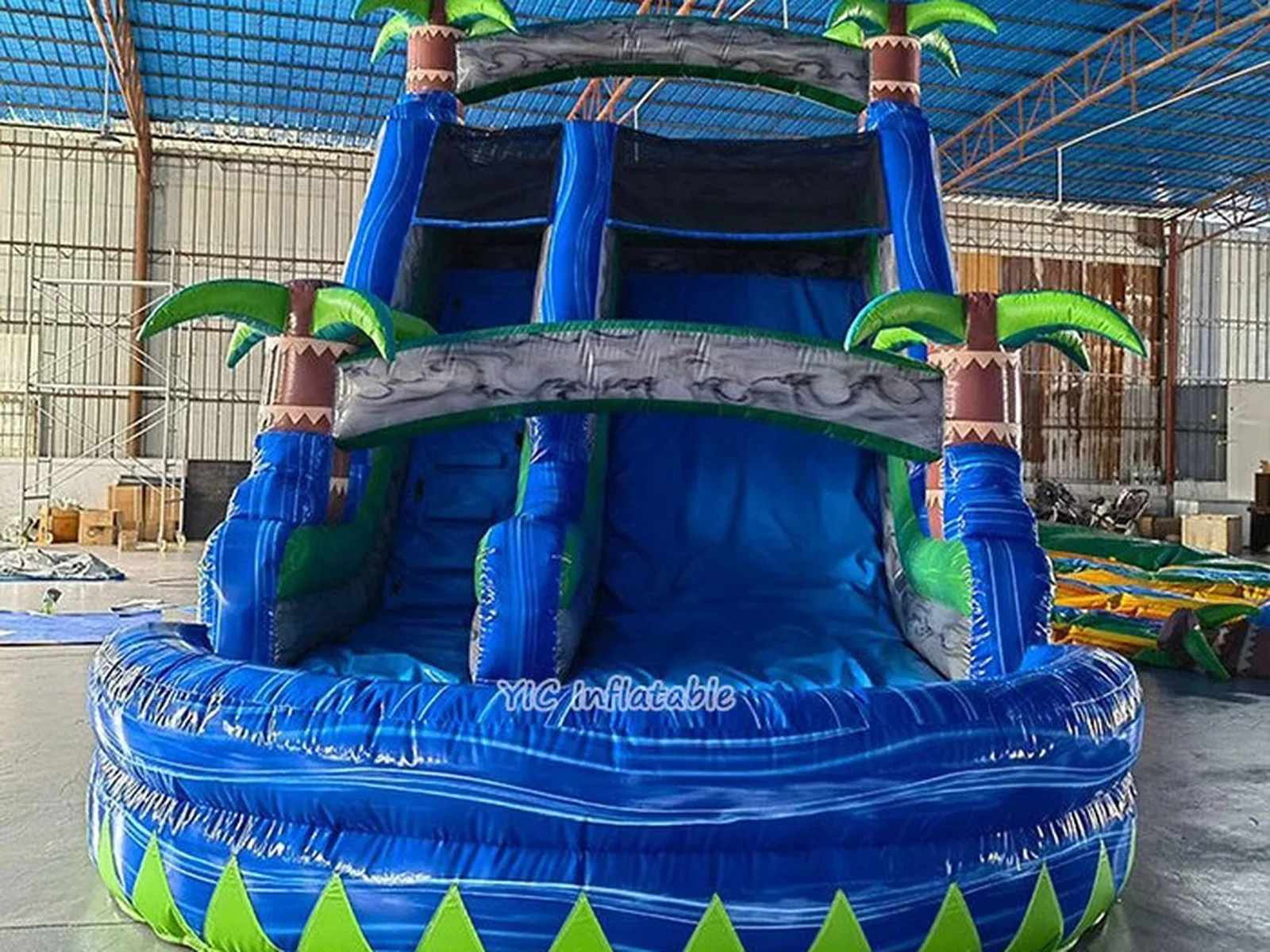 Blue Palm Tree Waterslide side view