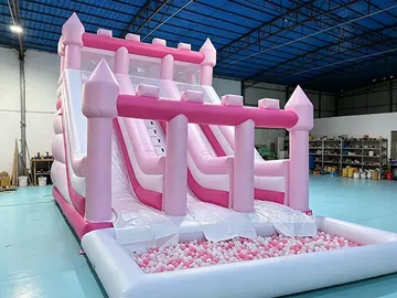 Pink Castle Water Slide with Pool front product view