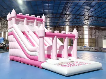 Pink Castle Water Slide with Pool side slide view