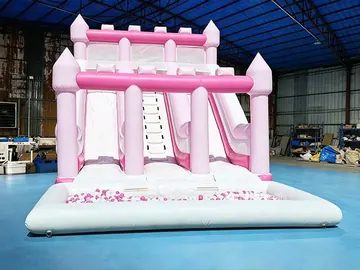 Pink Castle Water Slide with Pool commercial PVC detail
