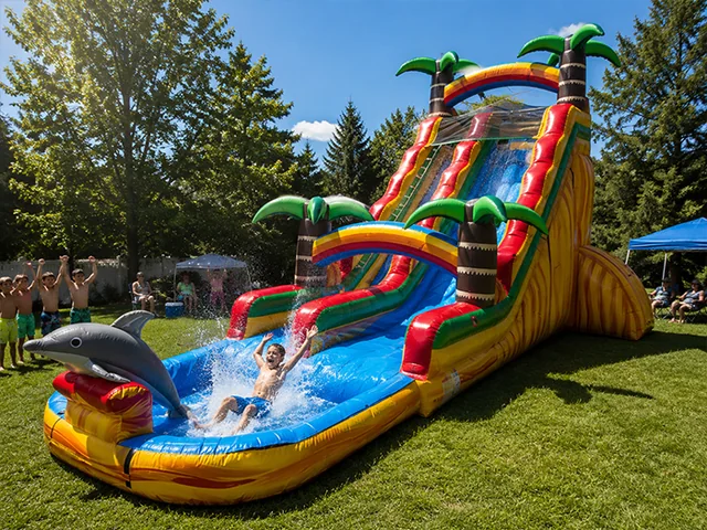 Custom Palm Tree Inflatable Water Slide with Pool product image