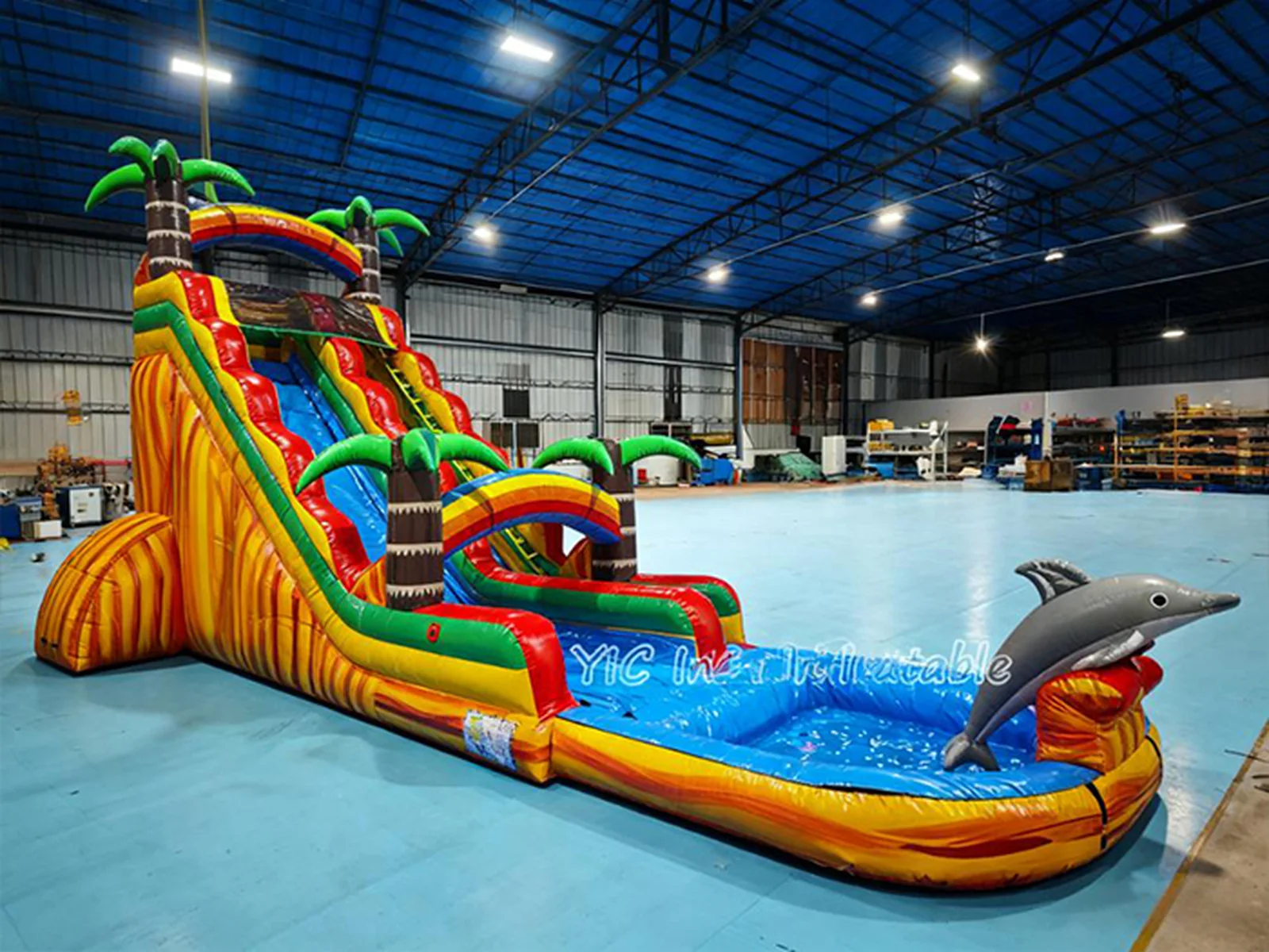 Palm Tree Inflatable Water Slide with Pool for Sale side view