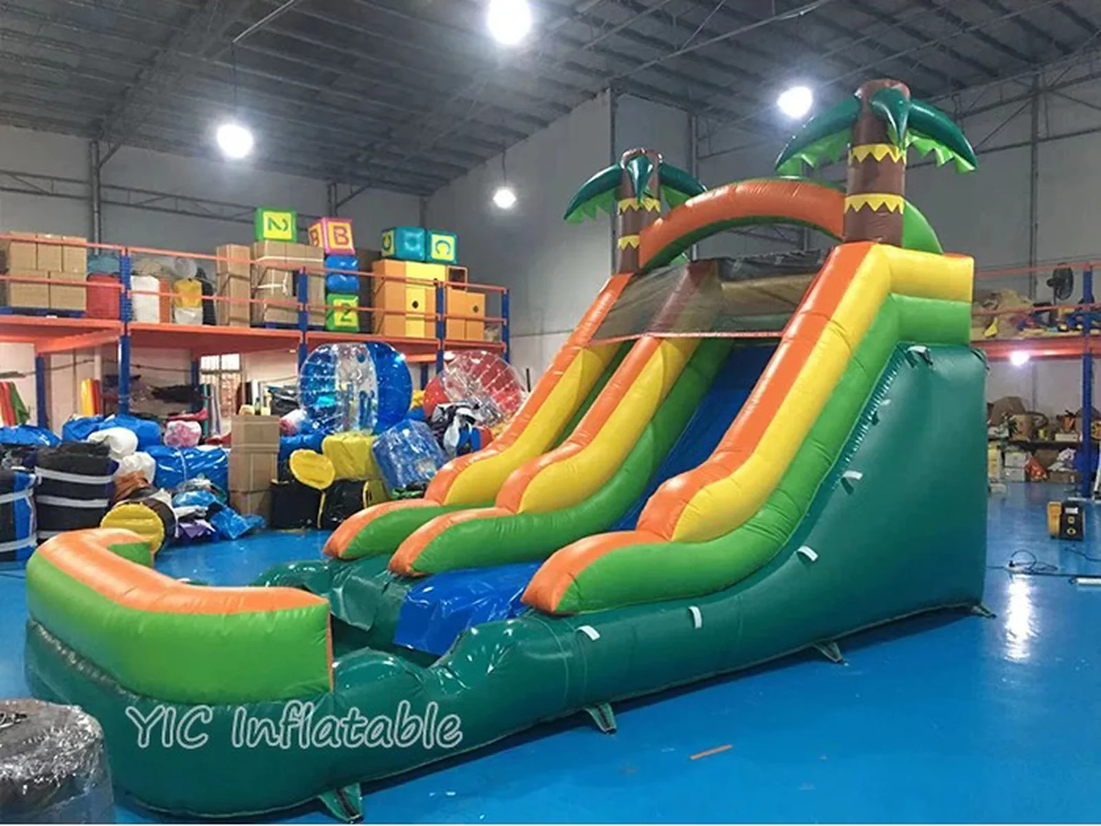 Blue and Yellow Inflatable Water Slide side view