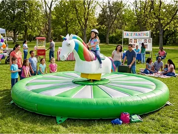 unicorn themed interactive amusement attraction rear view