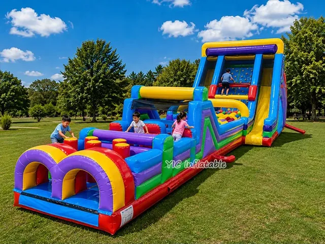 Colorful Inflatable Obstacle Course with Climbing Wall product image
