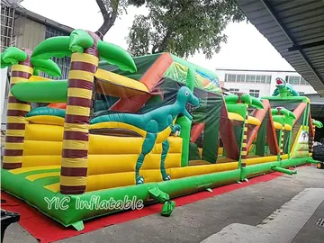 dinosaur themed inflatable challenge course detail view