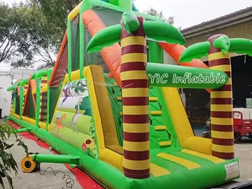 dinosaur themed inflatable challenge course detail view